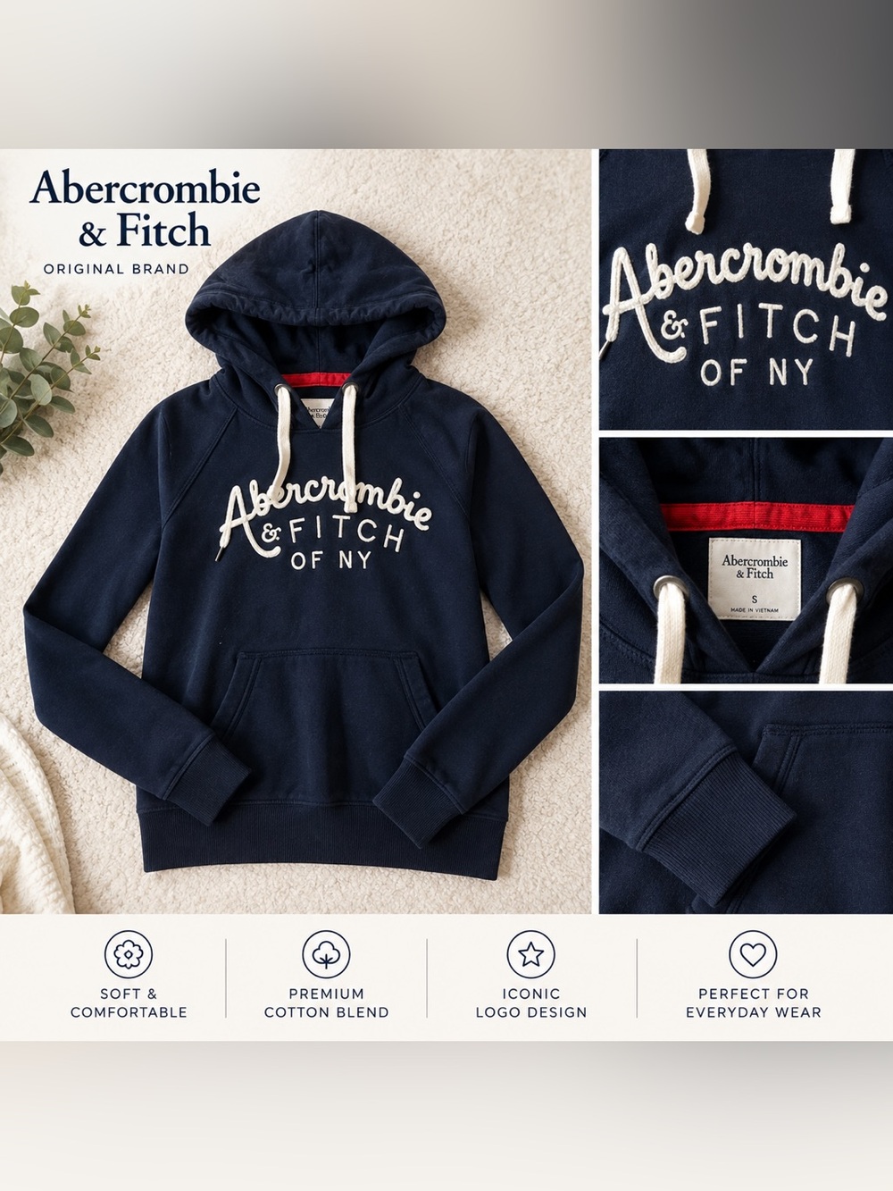 Abercrombie & Fitch Navy Hooded Pullover Sweatshirt XS like new